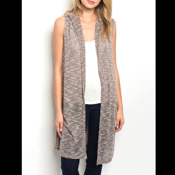 Millibon Sweaters - Mocha Color Long Hooded Cardigan Vest Size L